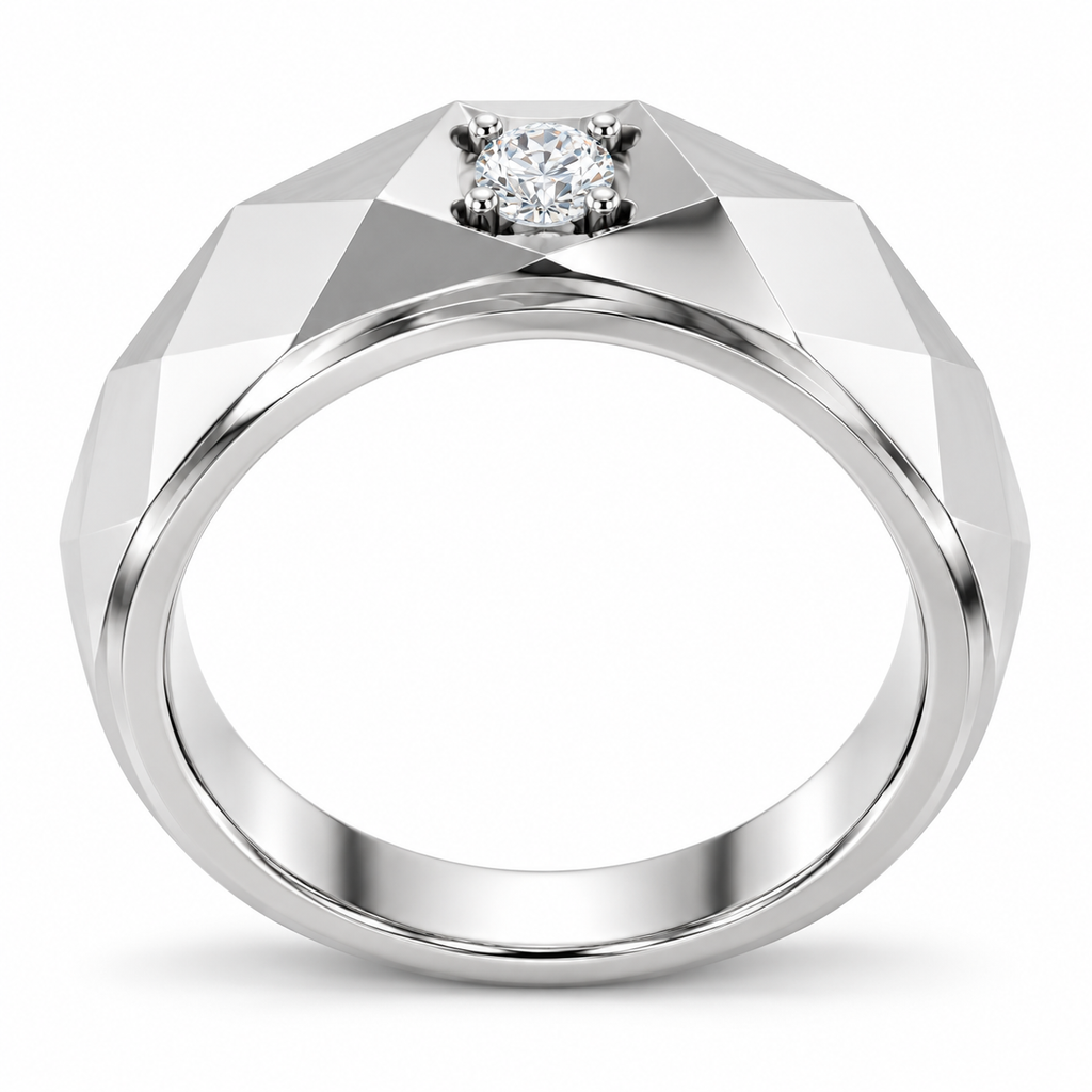 Men's 1/10 CT Lab-Grown Diamond Faceted Solitaire Band — 14K White Gold, profile view