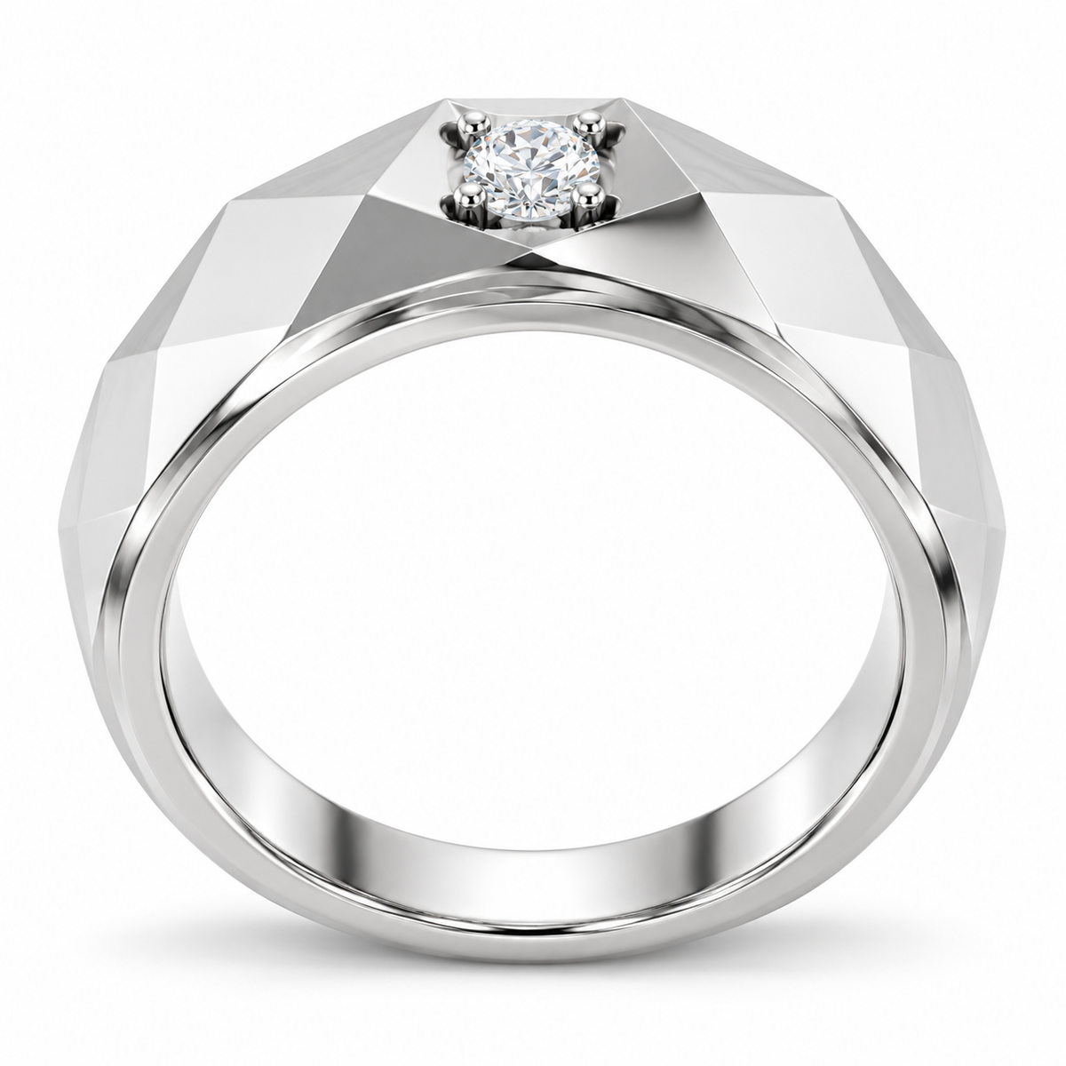 Men's 1/10 CT Lab-Grown Diamond Faceted Solitaire Band — 14K White Gold, profile view