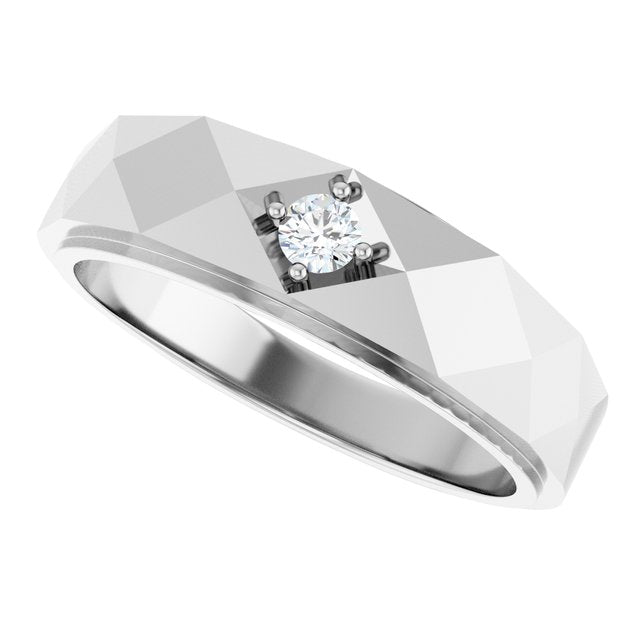 Men's 1/10 CT Lab-Grown Diamond Faceted Solitaire Band — 14K White Gold, side view