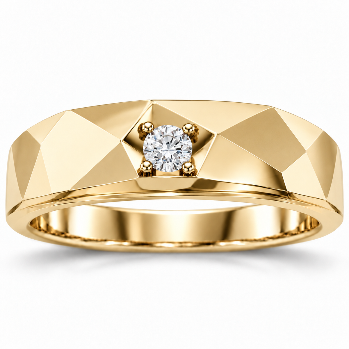 Men's 1/10 CT Lab-Grown Diamond Faceted Solitaire Band — 14K Yellow Gold, front view