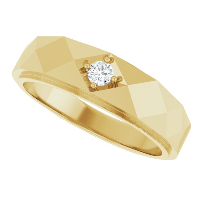 Men's 1/10 CT Lab-Grown Diamond Faceted Solitaire Band — 14K Yellow Gold, side view