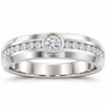Men's 1/2 CTW Lab-Grown Diamond Accented Band — 14K White Gold, front view