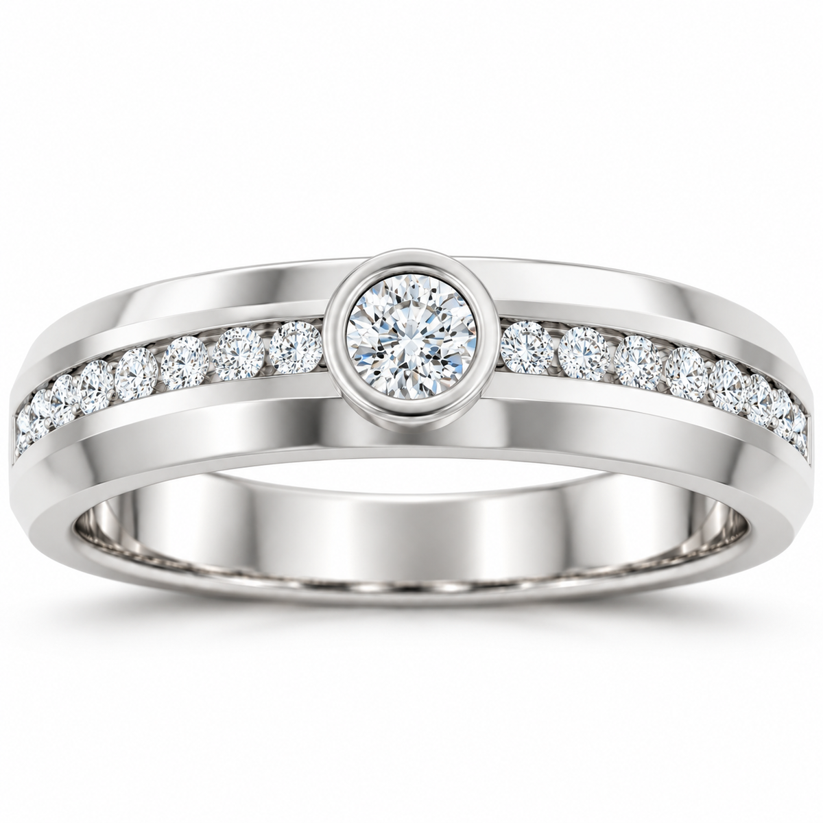 Men's 1/2 CTW Lab-Grown Diamond Accented Band — 14K White Gold, front view