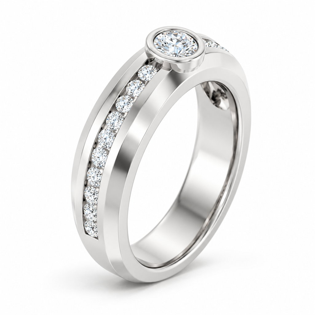 Men's 1/2 CTW Lab-Grown Diamond Accented Band — 14K White Gold, profile view