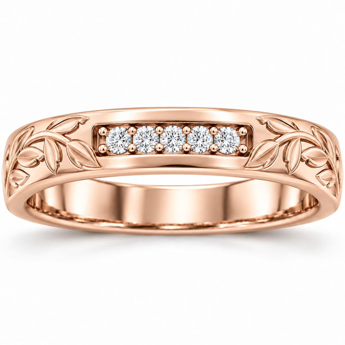 Men's 1/6 CTW Lab-Grown Diamond Floral Band — 14K Rose Gold, front view