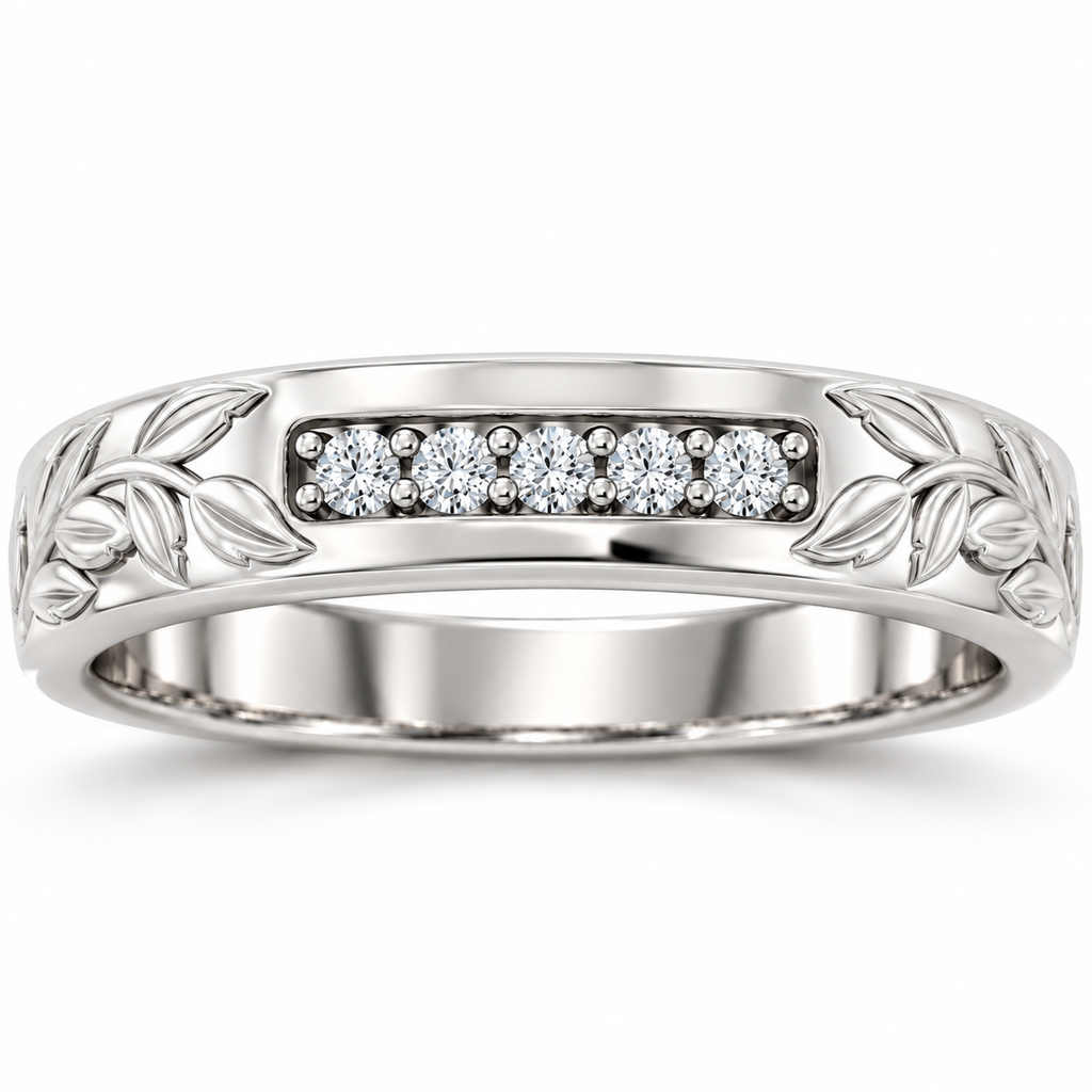 Men's 1/6 CTW Lab-Grown Diamond Floral Band — 14K White Gold, front view