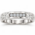 Men's 1/6 CTW Lab-Grown Diamond Floral Band — 14K White Gold, front view