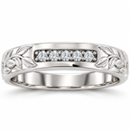 Men's 1/6 CTW Lab-Grown Diamond Floral Band — 14K White Gold, front view