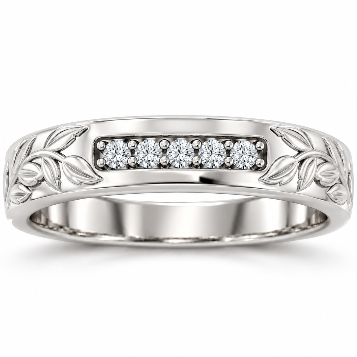 Men's 1/6 CTW Lab-Grown Diamond Floral Band — 14K White Gold, front view