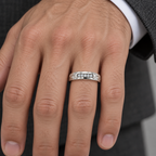 Men's 1/6 CTW Lab-Grown Diamond Floral Band — 14K White Gold, hand view