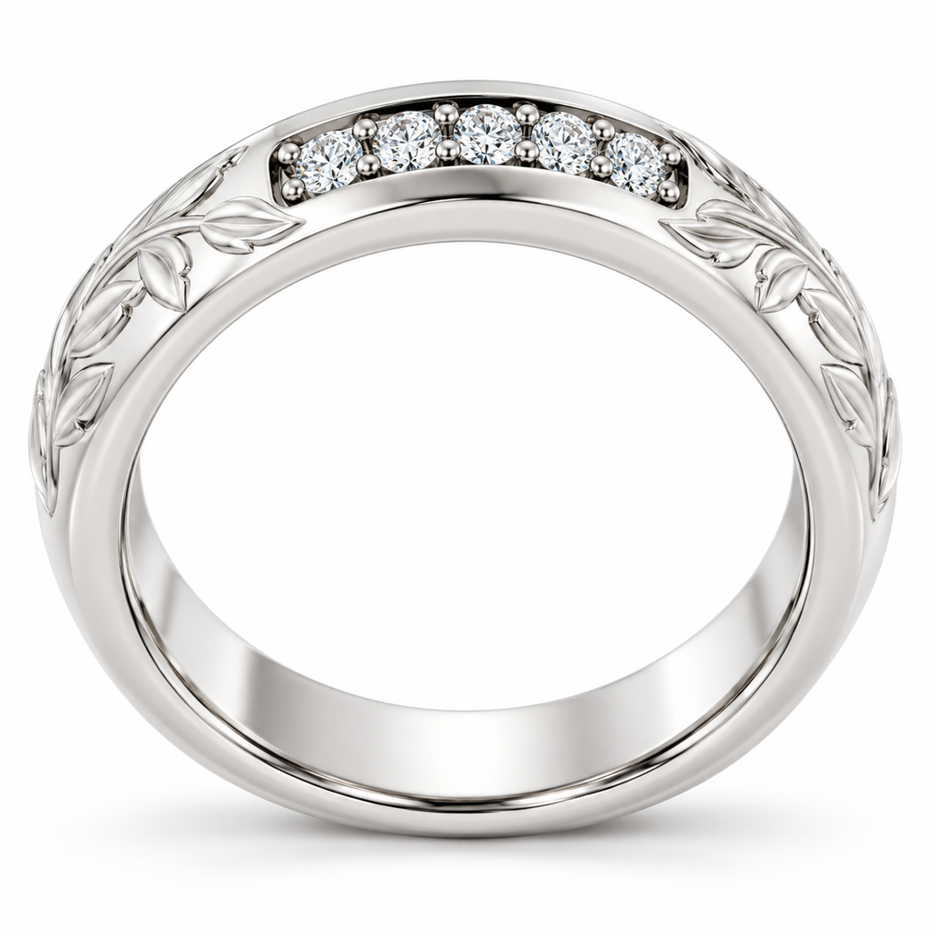 Men's 1/6 CTW Lab-Grown Diamond Floral Band — 14K White Gold, profile view