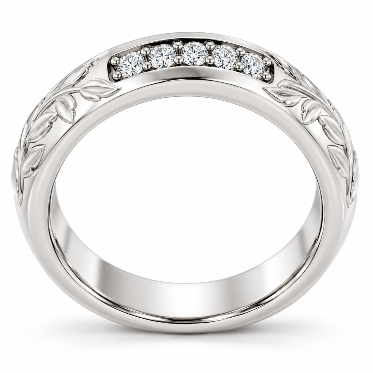 Men's 1/6 CTW Lab-Grown Diamond Floral Band — 14K White Gold, profile view