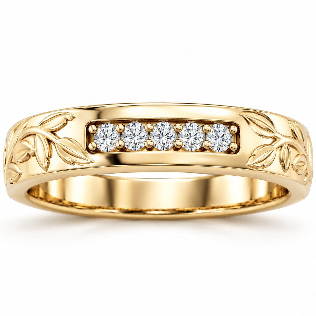 Men's 1/6 CTW Lab-Grown Diamond Floral Band — 14K Yellow Gold, front view