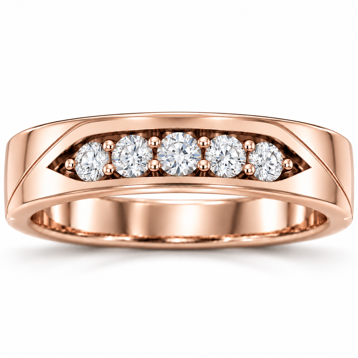 Men's 1/2 CTW Lab-Grown Diamond Five-Stone Band — 14K Rose Gold, front view