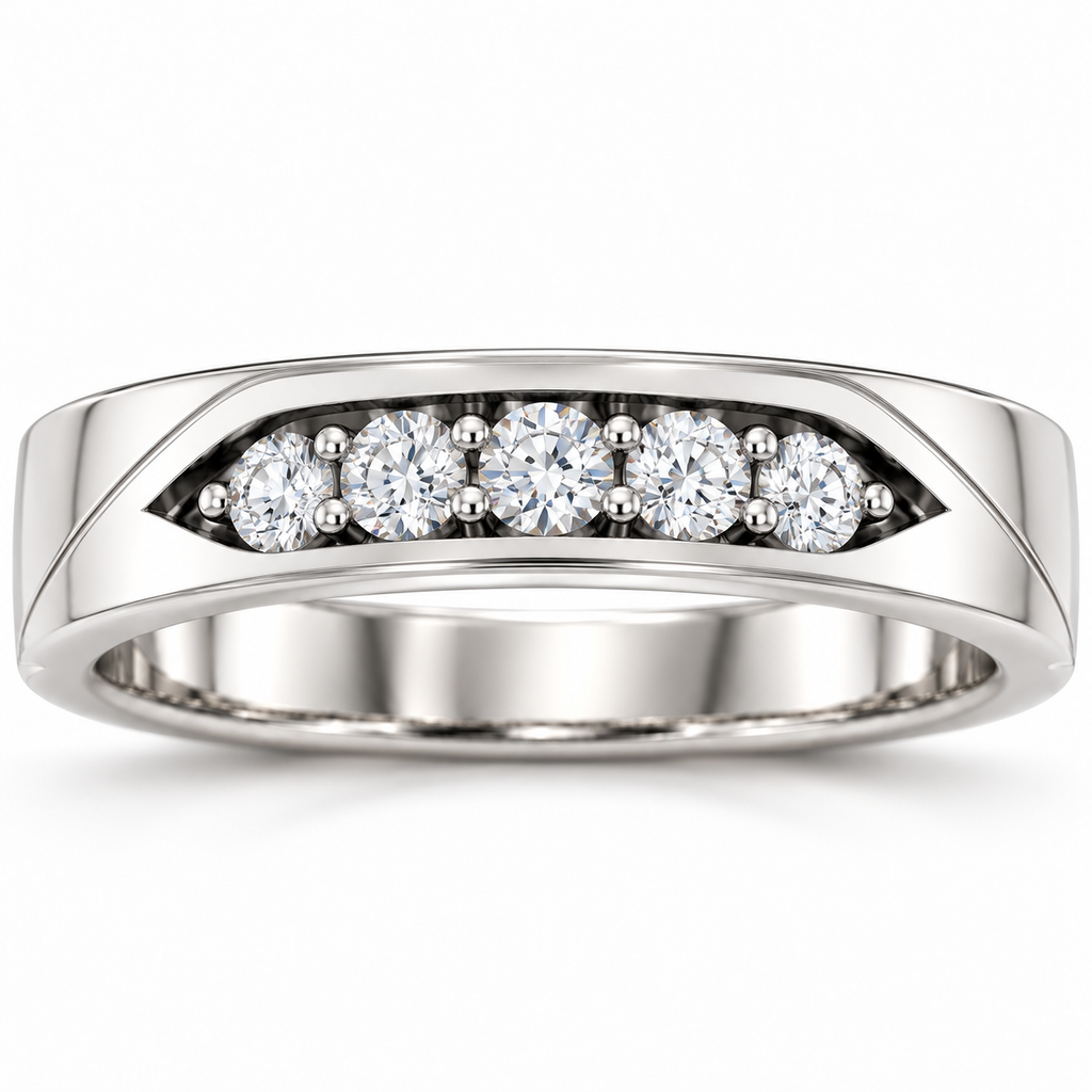 Men's 1/2 CTW Lab-Grown Diamond Five-Stone Band — 14K White Gold, front view