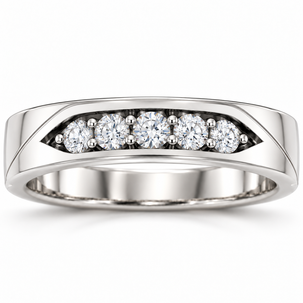 Men's 1/2 CTW Lab-Grown Diamond Five-Stone Band — 14K White Gold, front view