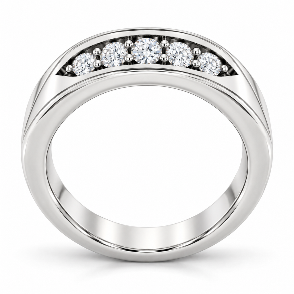 Men's 1/2 CTW Lab-Grown Diamond Five-Stone Band — 14K White Gold, profile view