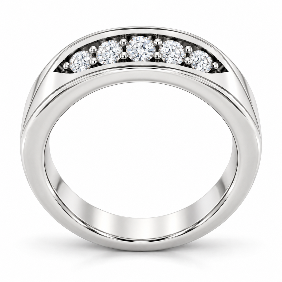 Men's 1/2 CTW Lab-Grown Diamond Five-Stone Band — 14K White Gold, profile view