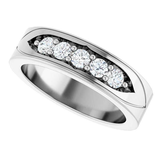 Men's 1/2 CTW Lab-Grown Diamond Five-Stone Band — 14K White Gold, side view