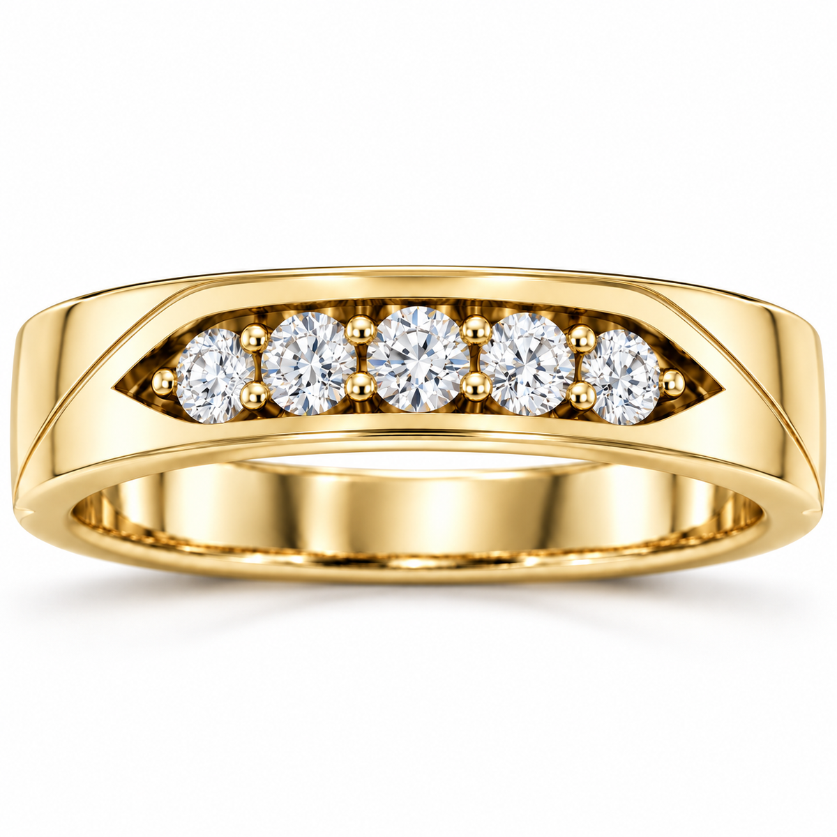 Men's 1/2 CTW Lab-Grown Diamond Five-Stone Band — 14K Yellow Gold, front view