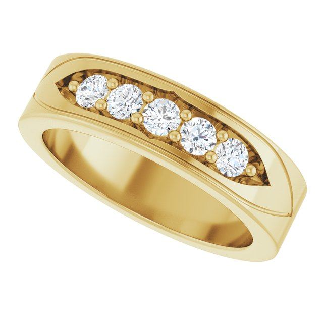 Men's 1/2 CTW Lab-Grown Diamond Five-Stone Band — 14K Yellow Gold, side view