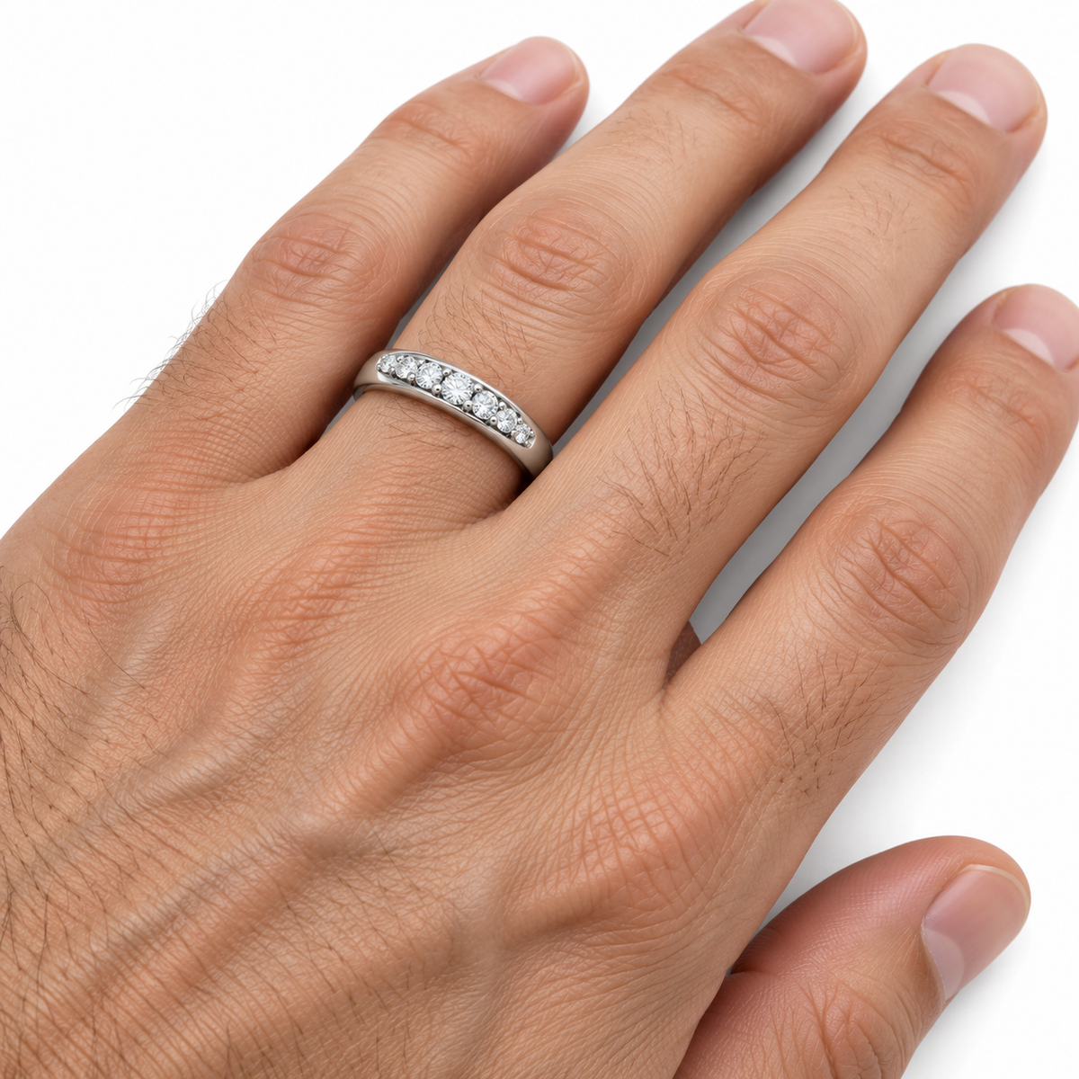 Men's 1/3 CTW Lab-Grown Diamond Accented Band – 127132 — 14K White Gold, hand view