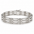 Men's 14K white gold diamond link bracelet, 10 mm wide, full bracelet front view