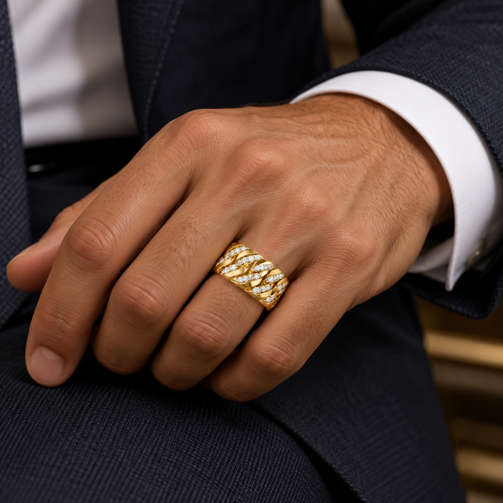 Men's 3/4 CTW Lab-Grown Diamond Band – 689041 — 14K Yellow Gold, on-hand view