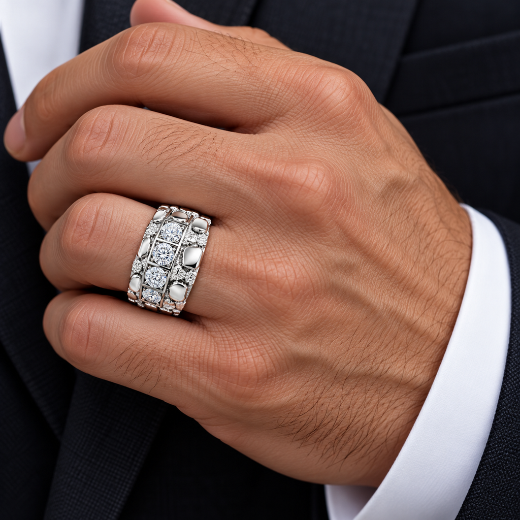 Men's 1/2 CTW Lab-Grown Diamond Band – 689068 — 14K White Gold, on-hand view