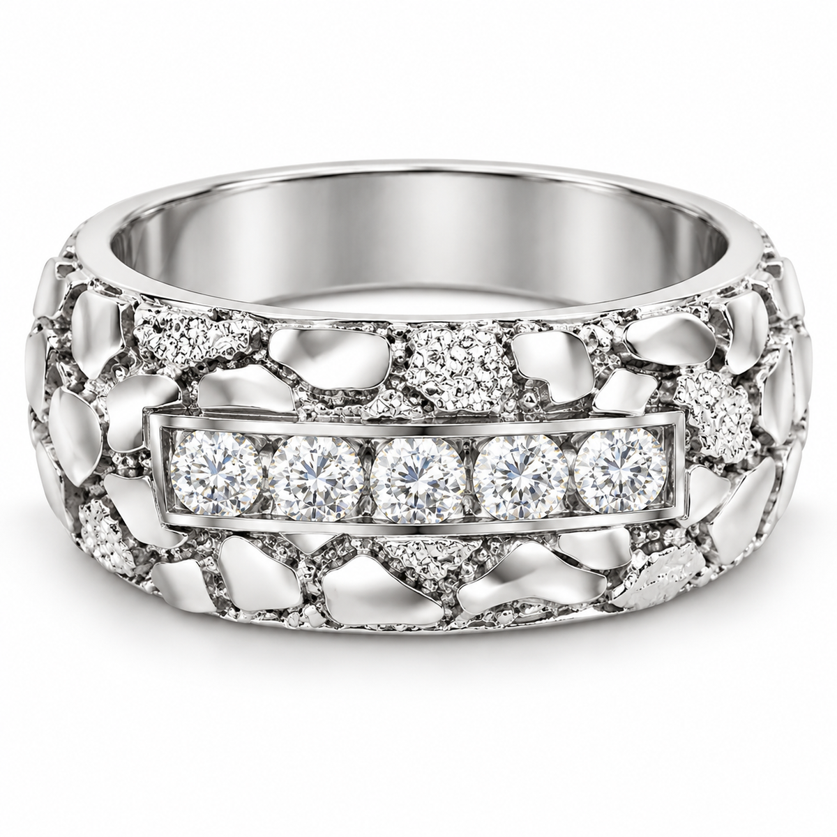Men's 1/2 CTW Lab-Grown Diamond Band – 689068 — 14K White Gold, profile view