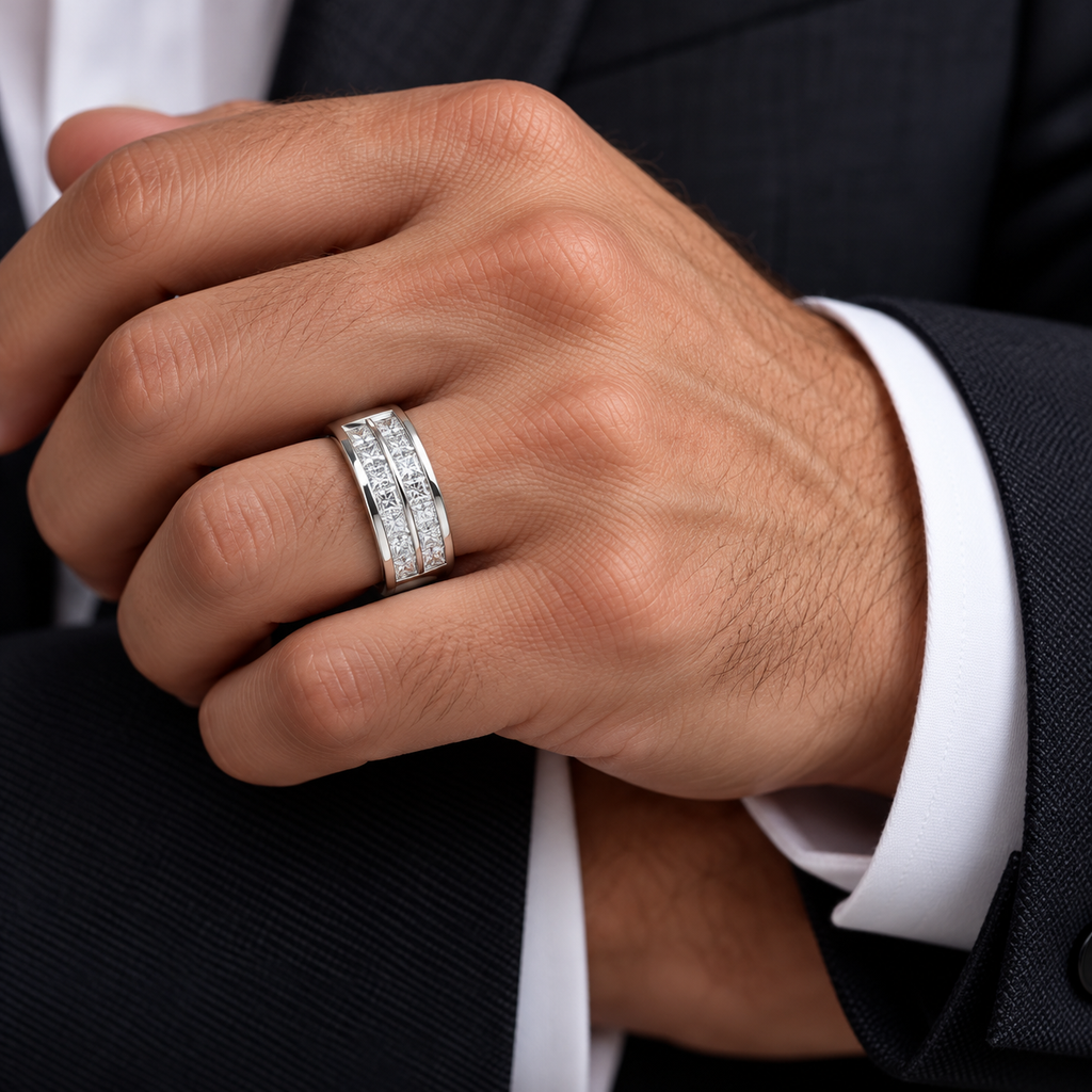 Men's 1 1/4 CTW Lab-Grown Diamond Band – 689071 — 14K White Gold, on-hand view
