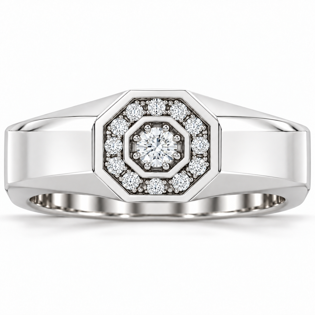 Men's 1/5 CTW Lab-Grown Diamond Halo-Style Band – 689204 — 14K White Gold, front view