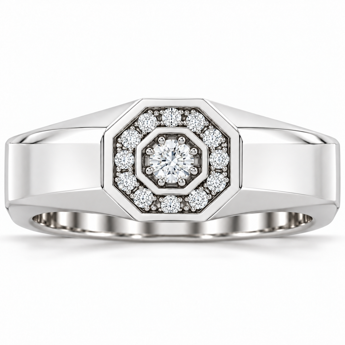 Men's 1/5 CTW Lab-Grown Diamond Halo-Style Band – 689204 — 14K White Gold, front view