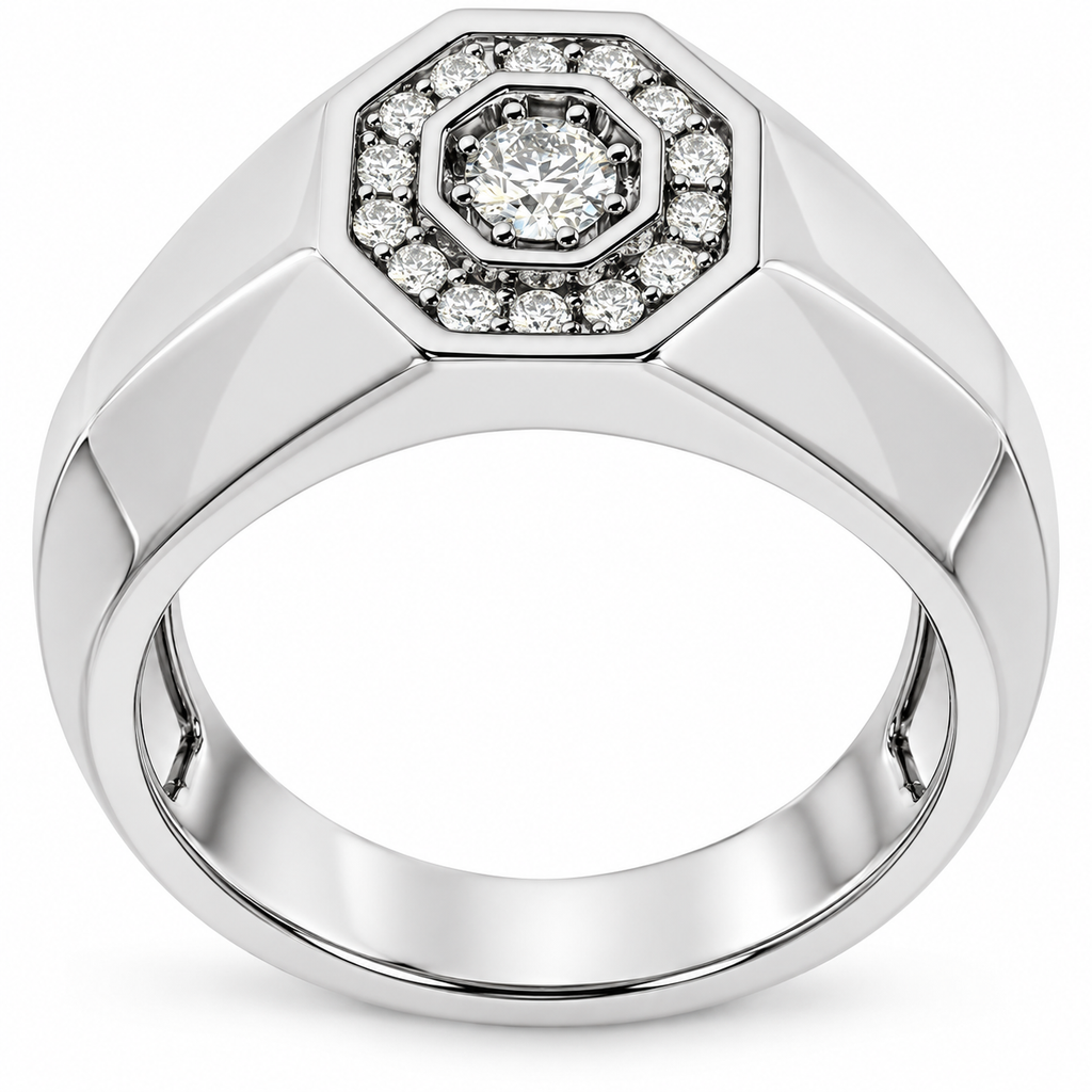 Men's 1/5 CTW Lab-Grown Diamond Halo-Style Band – 689204 — 14K White Gold, profile view