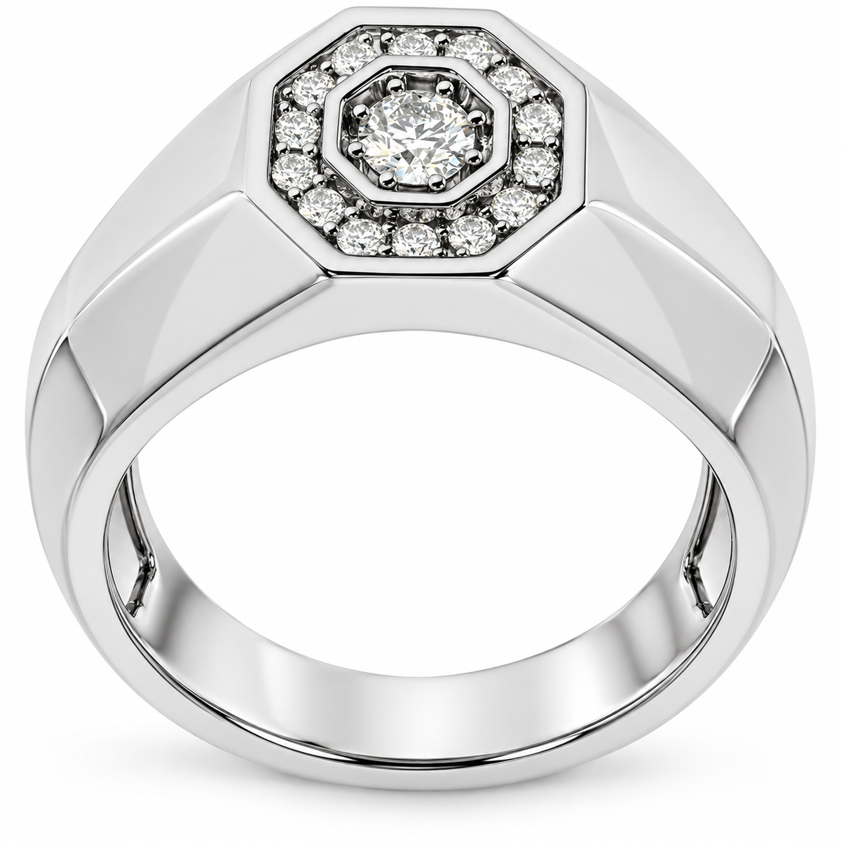 Men's 1/5 CTW Lab-Grown Diamond Halo-Style Band – 689204 — 14K White Gold, profile view