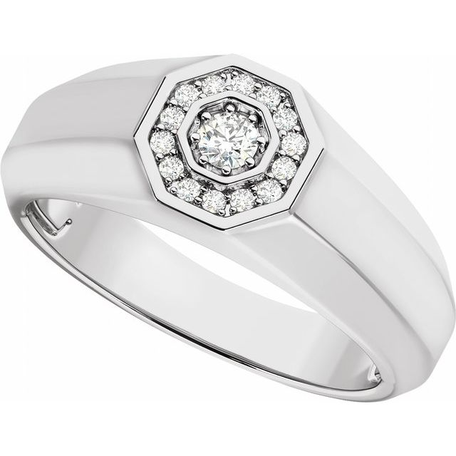 Men's 1/5 CTW Lab-Grown Diamond Halo-Style Band – 689204 — 14K White Gold, side view