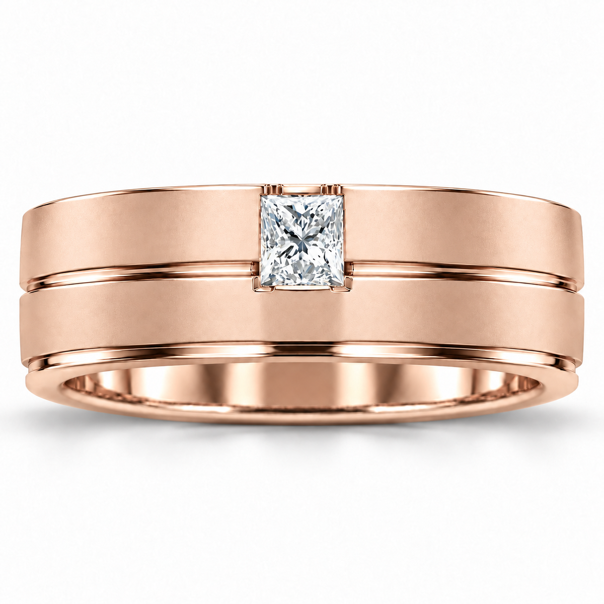 Men's 1/2 CTW Lab-Grown Diamond Grooved Band – 689239 — 14K Rose Gold, front view