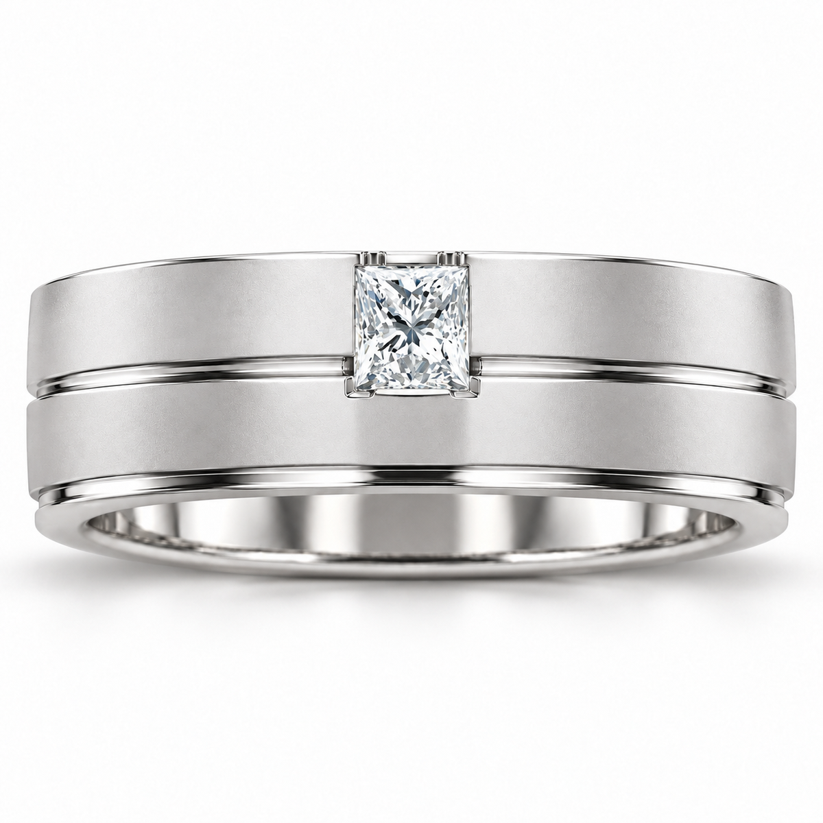 Men's 1/2 CTW Lab-Grown Diamond Grooved Band – 689239 — 14K White Gold, front view