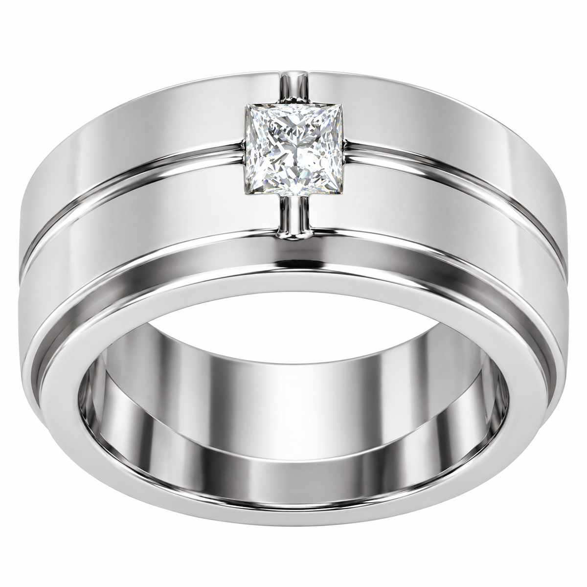 Men's 1/2 CTW Lab-Grown Diamond Grooved Band – 689239 — 14K White Gold, profile view