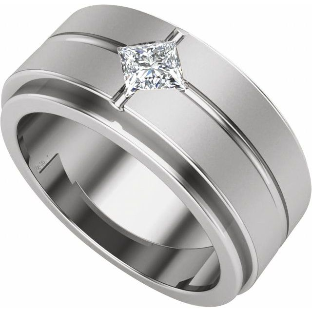 Men's 1/2 CTW Lab-Grown Diamond Grooved Band – 689239 — 14K White Gold, side view