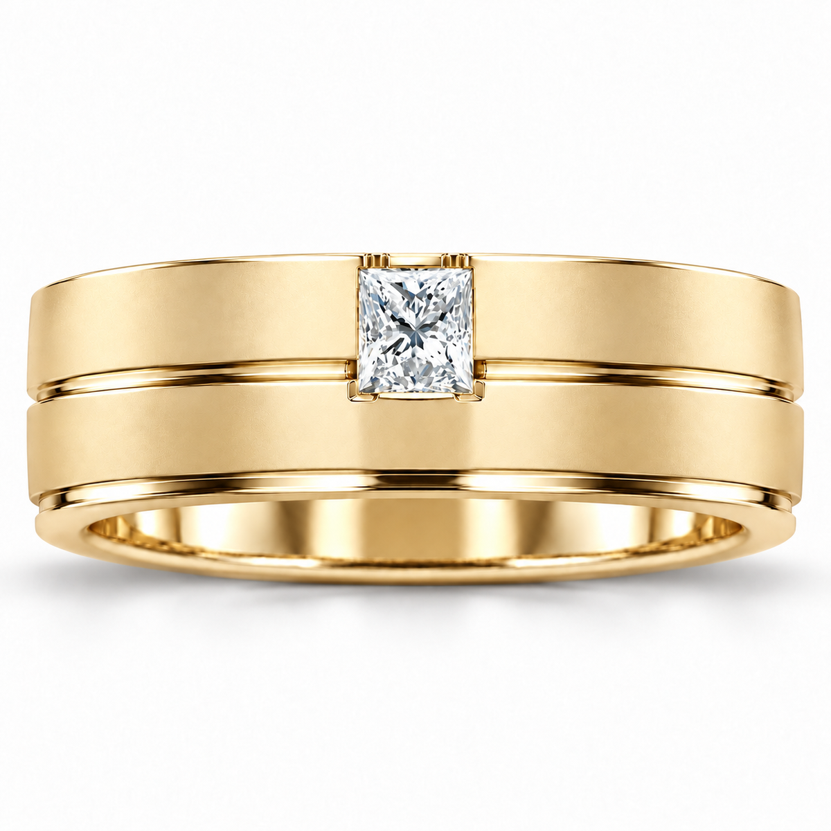 Men's 1/2 CTW Lab-Grown Diamond Grooved Band – 689239 — 14K Yellow Gold, front view