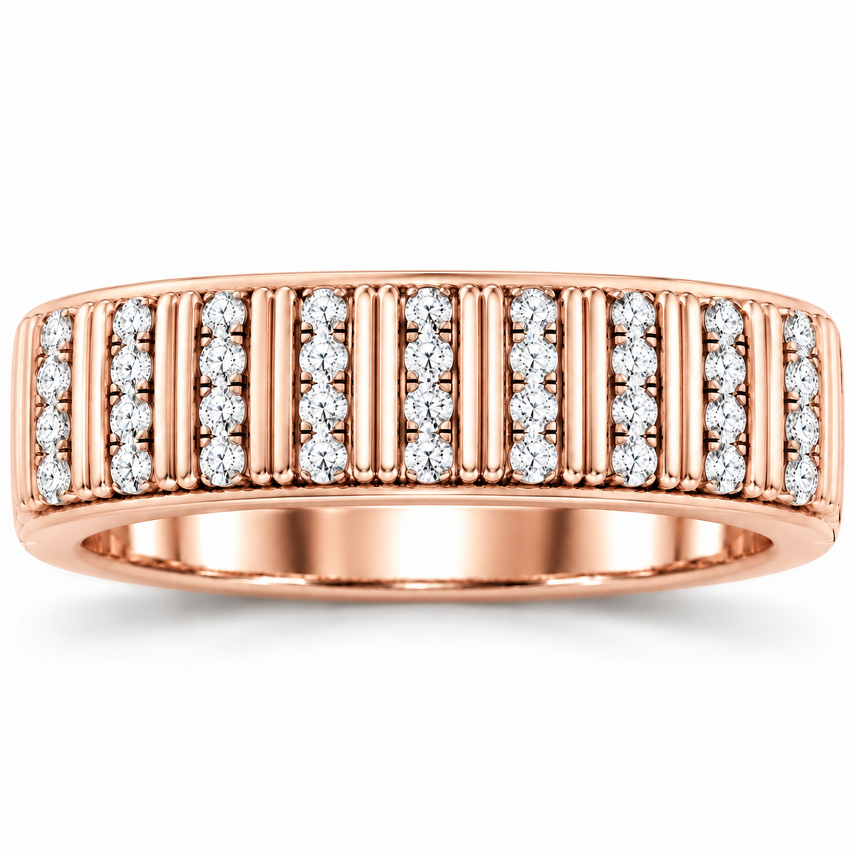 Men's 1/4 CTW Lab-Grown Diamond Ribbed Band – 689241 — 14K Rose Gold, front view
