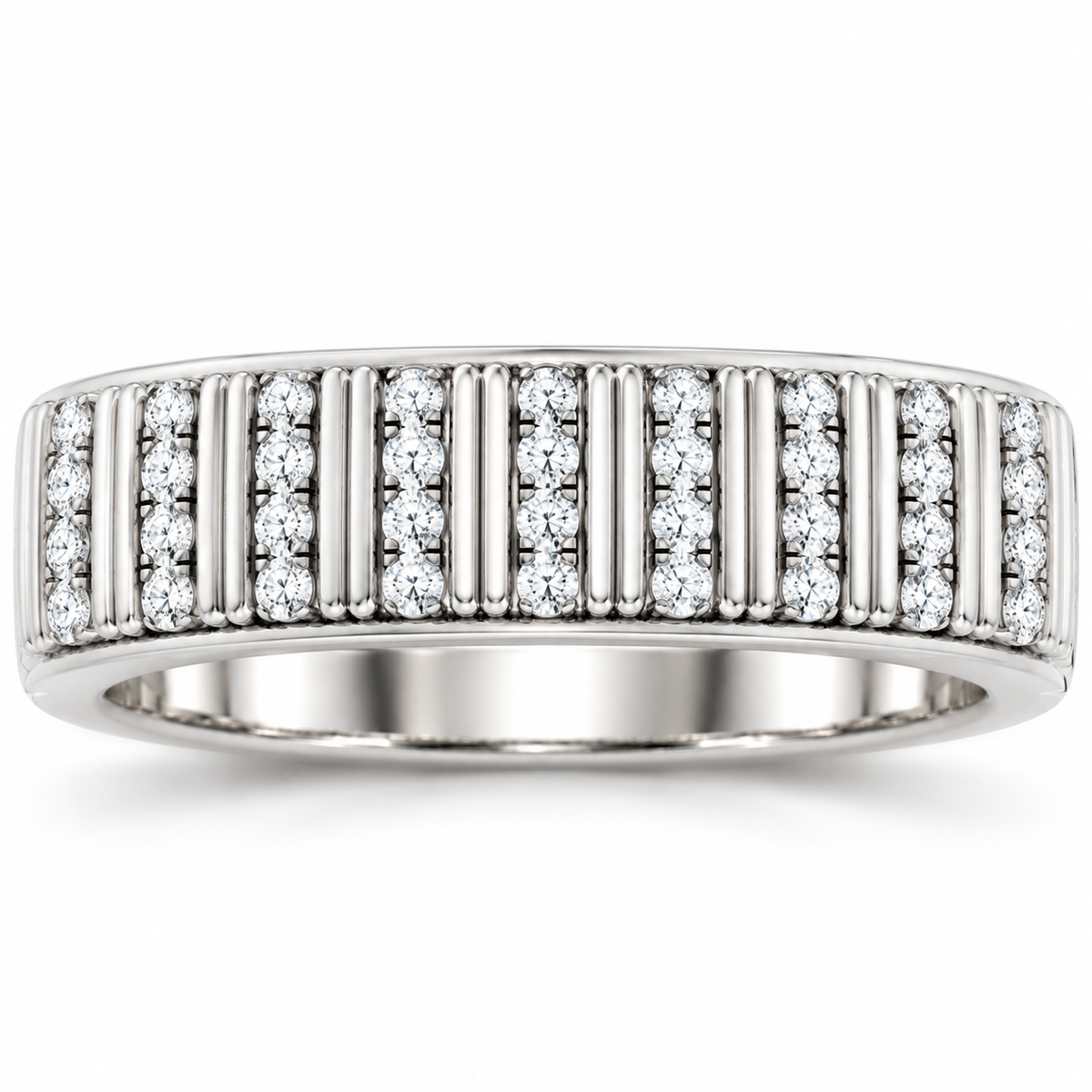 Men's 1/4 CTW Lab-Grown Diamond Ribbed Band – 689241 — 14K White Gold, front view