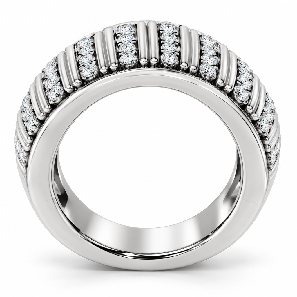 Men's 1/4 CTW Lab-Grown Diamond Ribbed Band — 14K White Gold, profile view