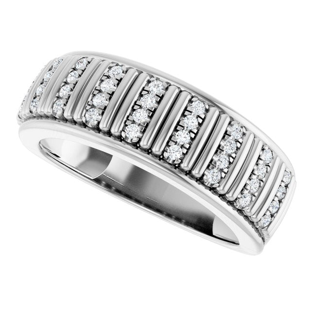 Men's 1/4 CTW Lab-Grown Diamond Ribbed Band — 14K White Gold, side view