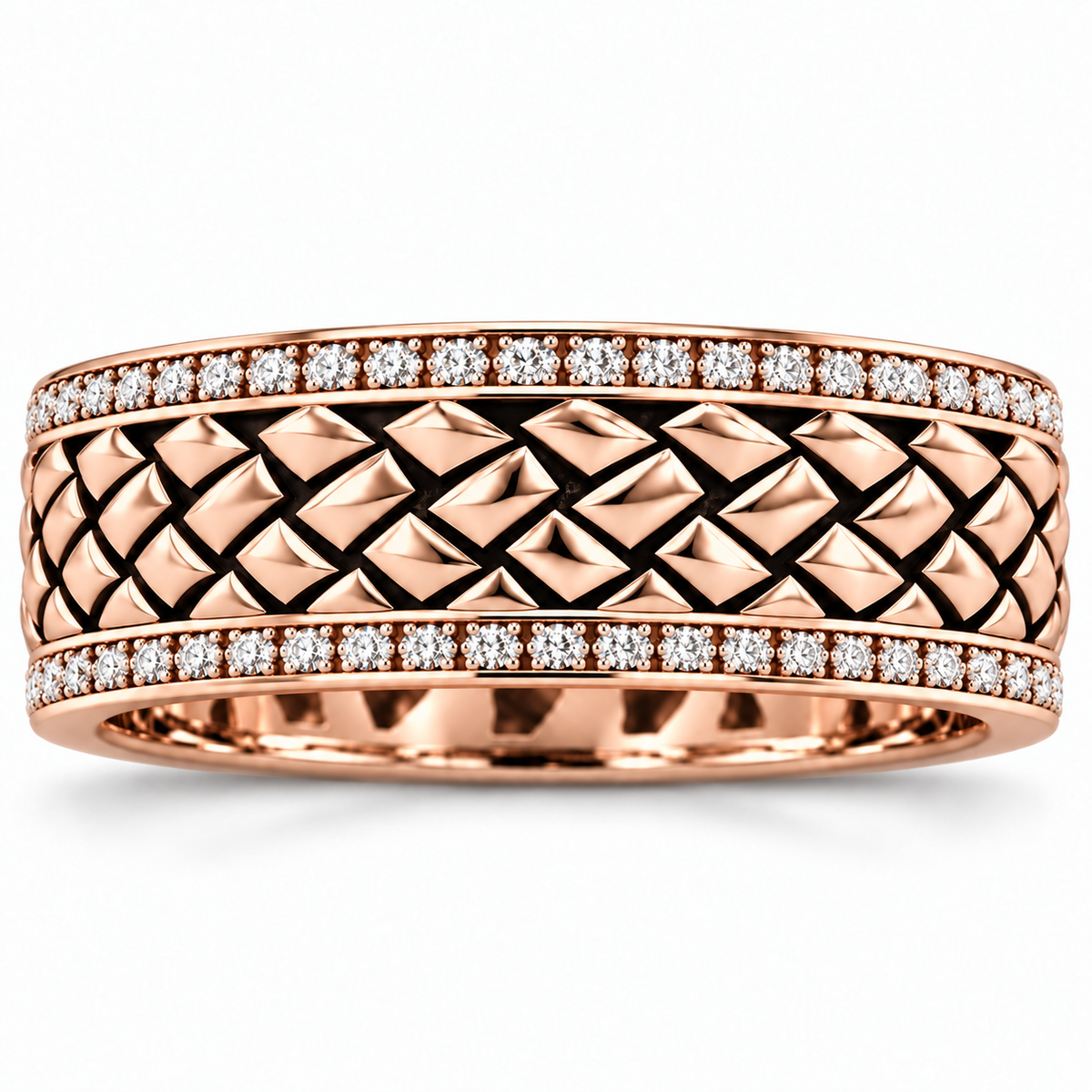 Men's 5/8 CTW Lab-Grown Diamond Woven Diamond-Edge Band – 689242 — 14K Rose Gold, front view