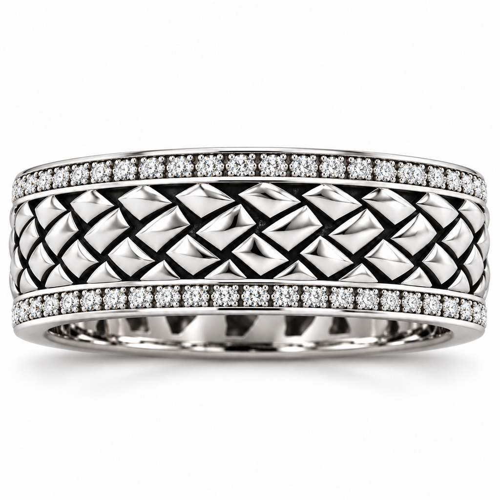 Men's 5/8 CTW Lab-Grown Diamond Woven Diamond-Edge Band – 689242 — 14K White Gold, front view
