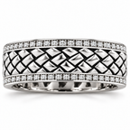 Men's 5/8 CTW Lab-Grown Diamond Woven Diamond-Edge Band – 689242 — 14K White Gold, front view