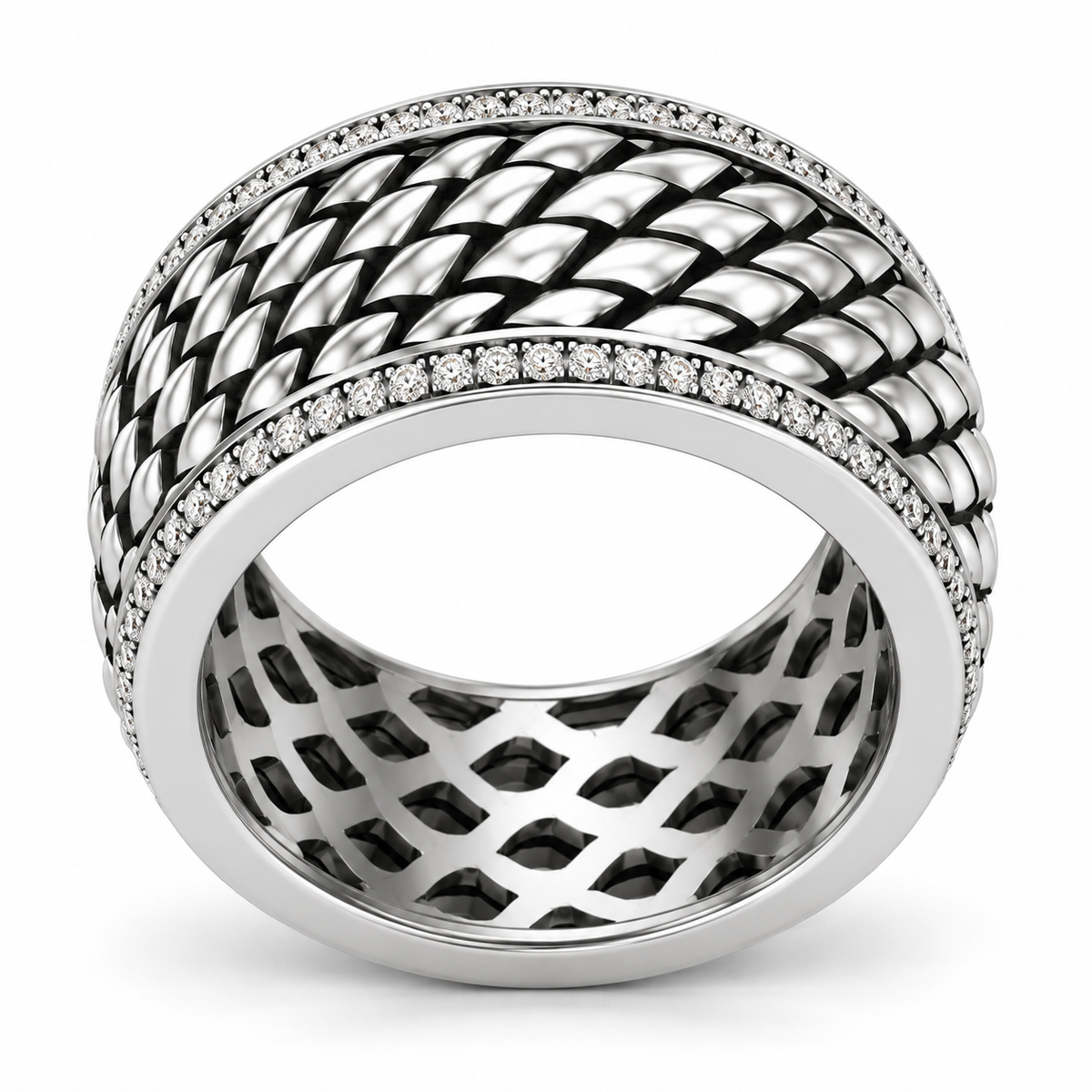 Men's 5/8 CTW Lab-Grown Diamond Woven Diamond-Edge Band – 689242 — 14K White Gold, profile view