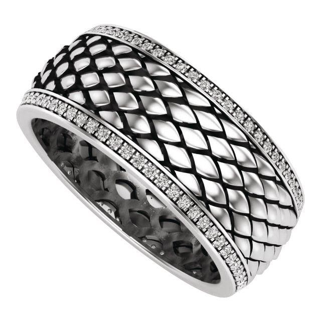 Men's 5/8 CTW Lab-Grown Diamond Woven Diamond-Edge Band – 689242 — 14K White Gold, side view